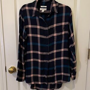 Treasure & Bond Navy and Pink Plaid Shirt, Size XS